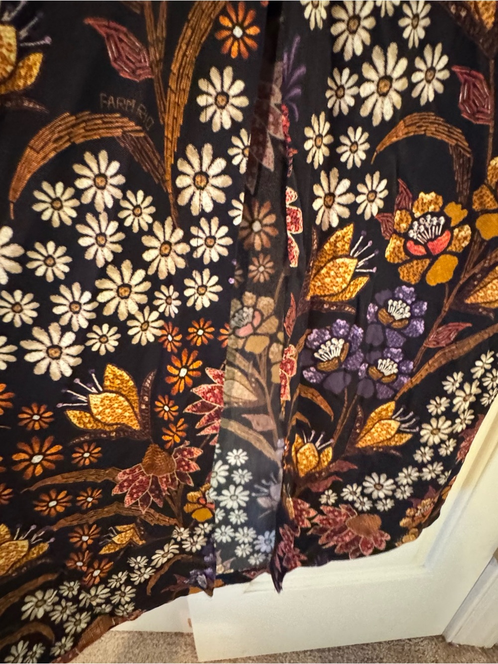 Farm Rio V neck Maxi dress black with brown florals viscous NWT size L - Picture 11 of 16